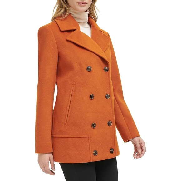 Kenneth Cole Women’s Orange Double Breast Peacoat with Notch Collar - Size XS - Picture 8 of 11